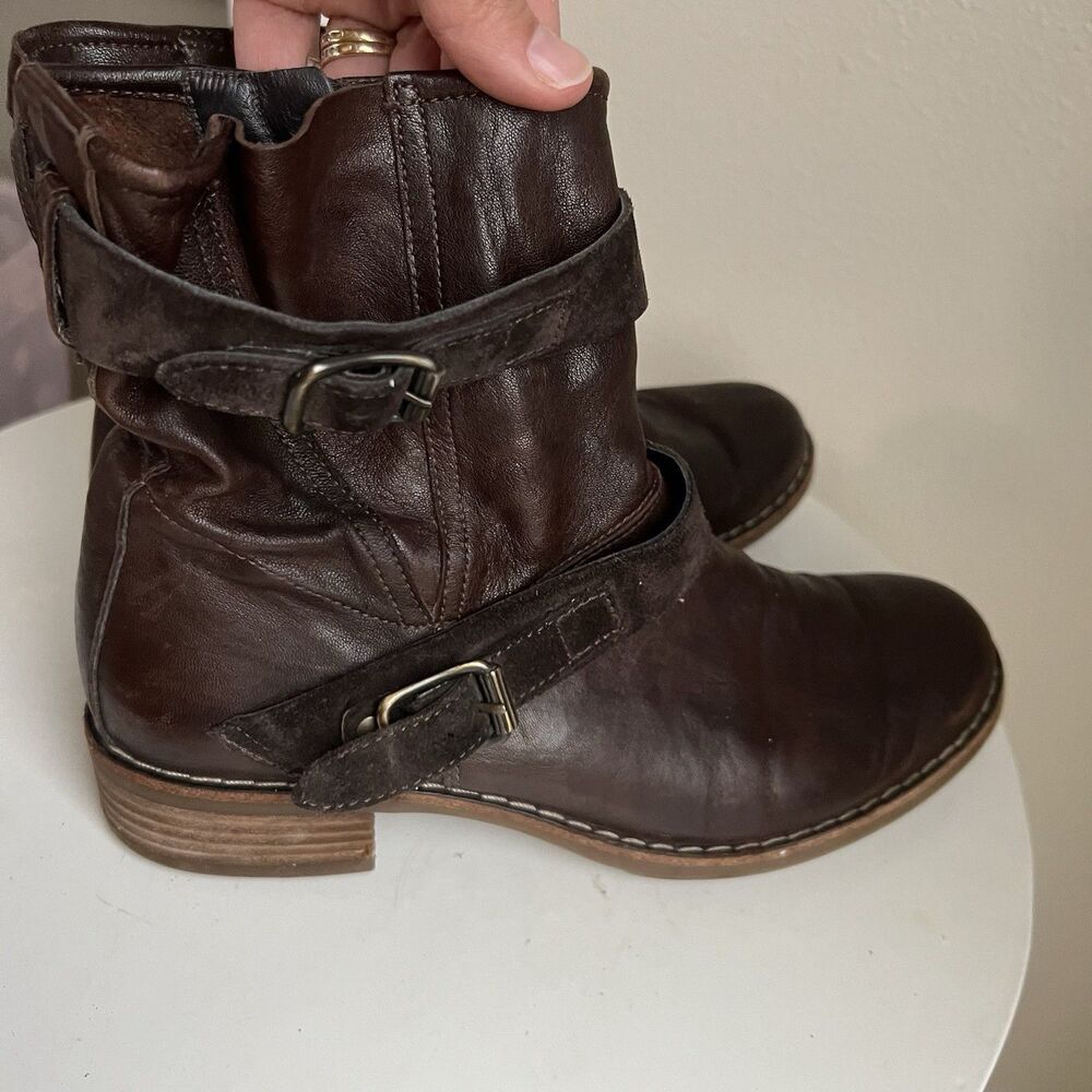 Paul Green Dark Brown Leather Ankle Boots with Buckle Straps